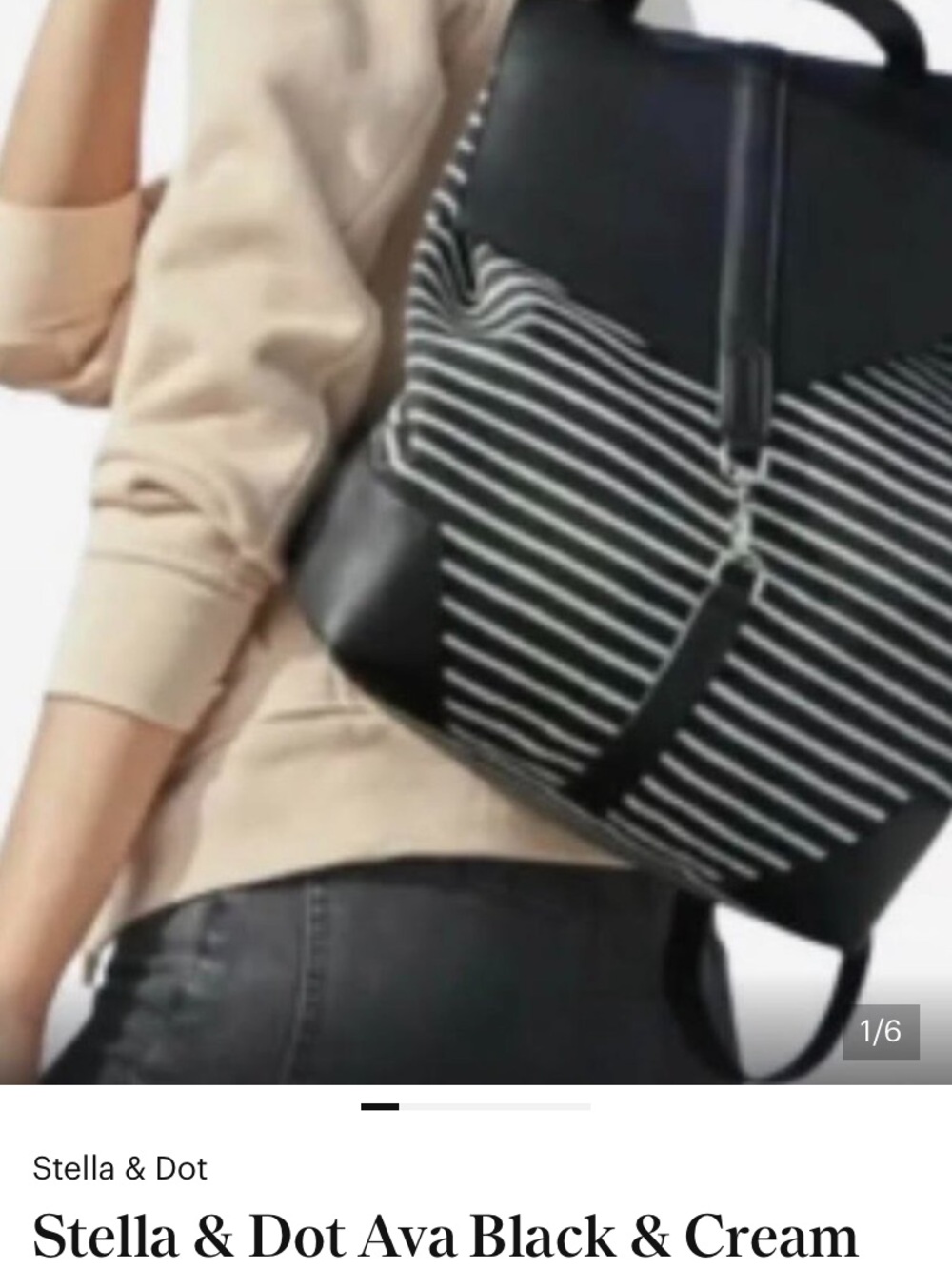Stella & Dot Striped Black and Cream Backpack